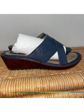 BOC Born Concept Sandals Womens 9 M Casual Slip On Toe Loop Wedge Slide Blue